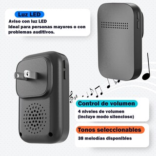 Foto 5 | Foto 5 | Timbres Inalámbricos Para Casa 1 Transmisor Y 1 Receptor Ip54 Impermeable 38 Melodías 4 Niveles De Volumen Led Indicador 2