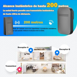 Foto 6 | Foto 6 | Timbres Inalámbricos Para Casa 1 Transmisor Y 1 Receptor Ip54 Impermeable 38 Melodías 4 Niveles De Volumen Led Indicador 2