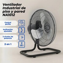 Ventilador Industrial Narvik Na1012 De 12 Pulgadas (30.48 Cm) Piso Y Pared 3 Velocidades Aspas De Aluminio Oscilación 90°