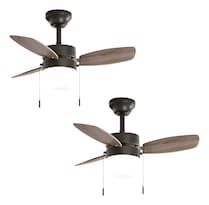 2 Ventiladores Techo Con Control 30 Pulg 3 Tonos De Luz Led Estructura Negro Aspas Café Diámetro 77 Cm