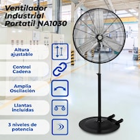 Ventilador Industrial De Pie Pedestal Narvik De 30 Pulgadas Potente 280w Aspas Metálicas Giratorio Altura Ajustable Control