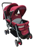 Carriola Doble Para Bebe Y Niño Gemelar Moderna Plegable Color Rojo