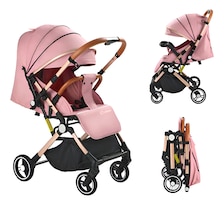 Carriola Reversible Para Bebés De 0 A 3 Años Doble Dirección Rosa Hibobi Cochecito Plegable Y Compacto De Viaje Bandeja Desm