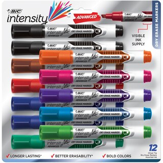 Foto 1 | Foto 1 | Marcadores De Borrado En Seco Bic Intensity Advanced Con Punta Cincelada De 12 Unidades - Venta Internacional.