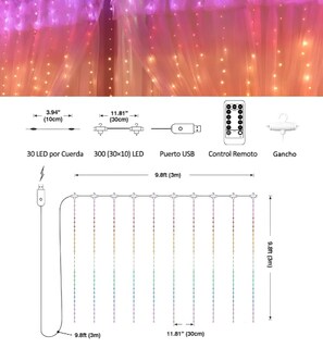 Foto 4 | Foto 4 | Cortina Serie Luces Xtellar 300led Decorativas 8modos 3x3m Multicolor