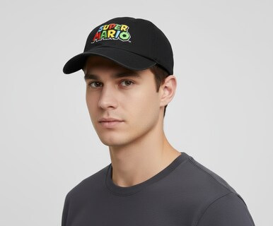 Foto 2 | Foto 2 | Bioworld Gorra Baseball Super Mario - Logo Clásico Ajustable Algodón Color Negro Oficial Nintendo Original