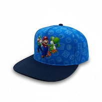 Bioworld Gorra Para Niño Super Mario - Parche De Mario Luigi Y Yoshi Visera Plana Azul Ajustable Infantil Oficial Nintendo