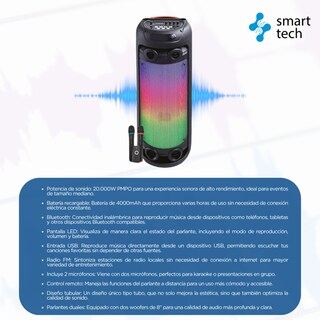 Foto 4 | Foto 4 | Bocina Portatil Hd- Sy-2891at 8 X2 Tubo 20000w/4000mah Negro