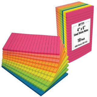 Foto 1 | Foto 1 | Sticky Notes Better Office Products Paquete De 10 Unidades 4 X 6 Pulgadas Con Líneas Surtidas - Venta Internacional.
