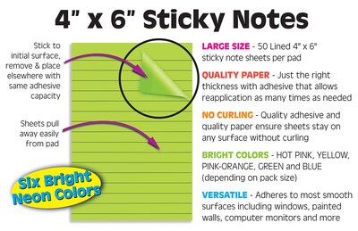 Foto 2 | Foto 2 | Sticky Notes Better Office Products Paquete De 10 Unidades 4 X 6 Pulgadas Con Líneas Surtidas - Venta Internacional.