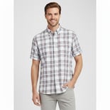 Camisa Michel Blanc Manga Corta Marino Con Cuadro Marino Y Rojo