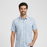 Camisa Michel Blanc Manga Corta Azul Cielo Con Flores Blancas