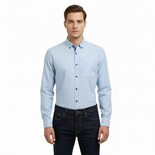 Camisa Michel Blanc Manga Larga Tipo Lino Azul Turquesa