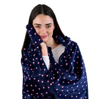 Bata Larga Con Botones Azul Marino Con Estrellas Rosas