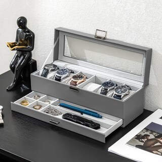 Foto 7 | Foto 7 | Caja Para Relojes Procase Con 6 Ranuras 32 5 X 11 X 11 Cm Gris Con Cajón - Venta Internacional.
