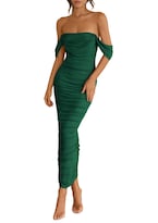 Vestido Prettygarden Maxi Fruncido Con Hombros Descubiertos Para Mujer - Venta Internacional.