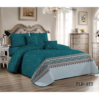 Foto 1 | Foto 1 | Juego De Fundas De Edredón Para 2 Personas Color Turquesa Con Diseño Y 2 Fundas De Almohada - Venta Internacional.