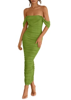 Foto 1 | Foto 1 | Vestido Prettygarden Para Mujer Verano 2025 Hombros Descubiertos Verde Oliva - Venta Internacional.