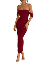 Vestido Prettygarden Para Mujer Verano 2025 Hombros Descubiertos Rojo Vino - Venta Internacional.