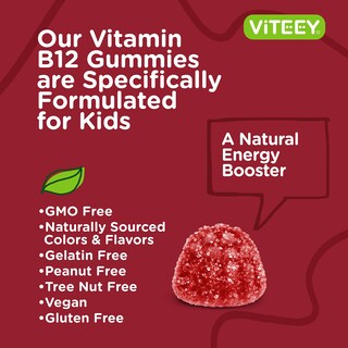 Foto 5 | Foto 5 | Gomitas Viteey Con Vitamina B12 Para Niños 1000 Mcg Frambuesa Veganas - Venta Internacional.
