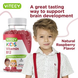 Foto 6 | Foto 6 | Gomitas Viteey Con Vitamina B12 Para Niños 1000 Mcg Frambuesa Veganas - Venta Internacional.