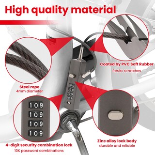 Foto 4 | Foto 4 | Candado Con Cable Combinado Tokckybl De 4 Dígitos Para Pistola De Bicicleta Color Gris - Venta Internacional.