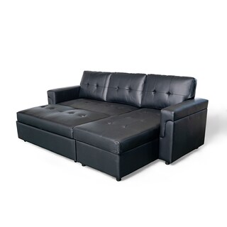 Foto 1 | Foto 1 | Sofá Cama Kairo Negro De Cuero Sintético Chaise Longue/cama Extraíble 3 Plazas Funcional Y Moderno Ilios Innova
