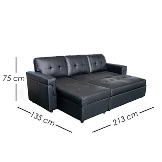 Foto 2 | Foto 2 | Sofá Cama Kairo Negro De Cuero Sintético Chaise Longue/cama Extraíble 3 Plazas Funcional Y Moderno Ilios Innova