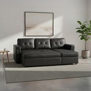 Foto 4 | Foto 4 | Sofá Cama Kairo Negro De Cuero Sintético Chaise Longue/cama Extraíble 3 Plazas Funcional Y Moderno Ilios Innova