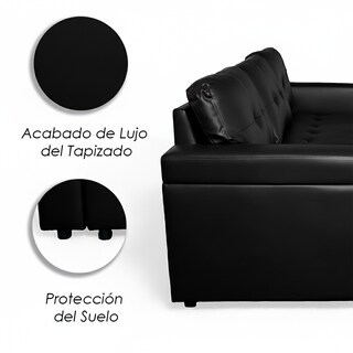 Foto 7 | Foto 7 | Sofá Cama Kairo Negro De Cuero Sintético Chaise Longue/cama Extraíble 3 Plazas Funcional Y Moderno Ilios Innova