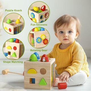 Foto 2 | Foto 2 | Juguete Clasificador De Formas De Madera Montessori Iyyyy De 1 Año O Más Con 8 Bloques - Venta Internacional.