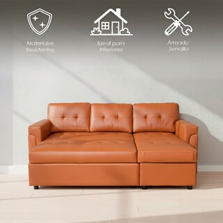 Foto 3 | Foto 3 | Sofá Cama Kairo Café De Cuero Sintético Chaise Longue/cama Extraíble 3 Plazas Funcional Y Moderno Ilios Innova