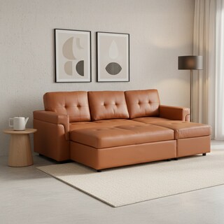 Foto 4 | Foto 4 | Sofá Cama Kairo Café De Cuero Sintético Chaise Longue/cama Extraíble 3 Plazas Funcional Y Moderno Ilios Innova