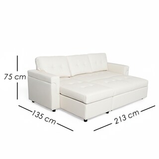 Foto 2 | Foto 2 | Sofá Cama Kairo Blanco De Cuero Sintético Chaise Longue/cama Extraíble 3 Plazas Funcional Y Moderno Ilios Innova