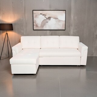 Foto 4 | Foto 4 | Sofá Cama Kairo Blanco De Cuero Sintético Chaise Longue/cama Extraíble 3 Plazas Funcional Y Moderno Ilios Innova
