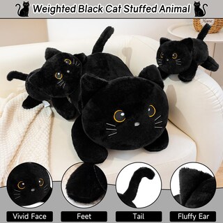 Foto 2 | Foto 2 | Peluche Gato Negro Pesado Sqeqe Almohada Suave 25 Cm - Venta Internacional.