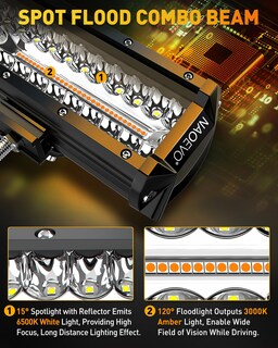 Foto 4 | Foto 4 | Barra De Luces Led Naoevo 12 Pulgadas 300 W Combinación Spot-flood Blanco Y Ámbar - Venta Internacional.