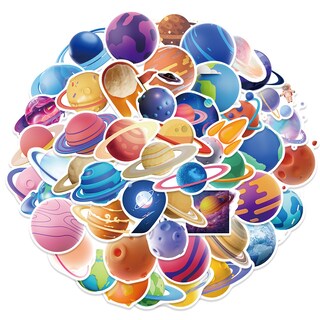 Foto 2 | Foto 2 | Paquete De Pegatinas De Vinilo Impermeable Con Temática De Planetas De Dibujos Animados 50 Unidades - Venta Internacional.