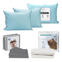 Protector Ultra Sping Air Blanco Queen Size + Sábanas Basic Grey + 2 Almohadas Trinity