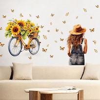 Adhesivo De Pared Con Forma De Girasol Bicicleta Niña Mariposas Pvc 74 X 156 Cm - Venta Internacional.