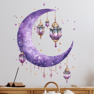 Foto 2 | Foto 2 | Adhesivos De Pared Con Forma De Luna Morada Con Forma De Estrella Colgante 39 X 40 Cm - Venta Internacional.
