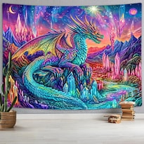 Tapiz Para Colgar En La Pared Fantasy Dragon Crystal Mountain 150 X 130 Cm - Venta Internacional.