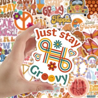 Foto 2 | Foto 2 | Paquete De Pegatinas De Vinilo Hippie Retro Y Groovy 100 Unidades - Venta Internacional.