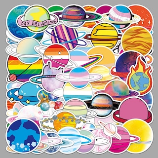 Foto 2 | Foto 2 | Paquete De Pegatinas Cartoon Planet 50 Unidades Calcomanías Coloridas Con Forma De Galaxia - Venta Internacional.