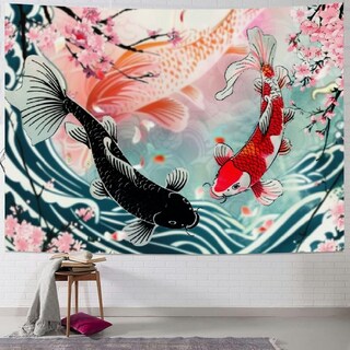Foto 1 | Foto 1 | Tapiz Para Colgar En La Pared Pez Koi Japonés Negro Y Rojo - Venta Internacional.