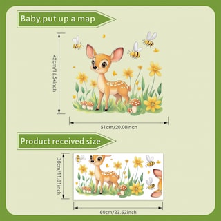 Foto 3 | Foto 3 | Adhesivos De Pared Con Bonitos Dibujos Animados De Ciervos Con Abejas Y Flores - Venta Internacional.