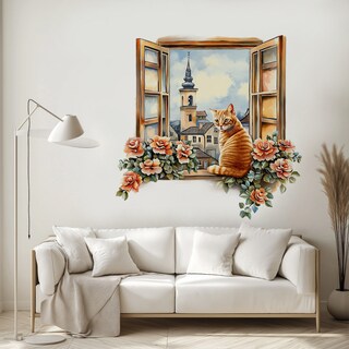 Foto 1 | Foto 1 | Adhesivos De Pared 3d De Pvc Con Forma De Gato Y Flores Para Ventana 30 X 60 Cm - Venta Internacional.