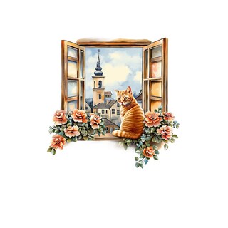 Foto 2 | Foto 2 | Adhesivos De Pared 3d De Pvc Con Forma De Gato Y Flores Para Ventana 30 X 60 Cm - Venta Internacional.