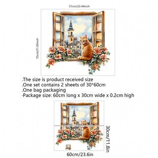 Foto 3 | Foto 3 | Adhesivos De Pared 3d De Pvc Con Forma De Gato Y Flores Para Ventana 30 X 60 Cm - Venta Internacional.