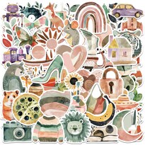 Paquete De 50 Pegatinas Boho Forest Con Agua Dibujada A Mano - Venta Internacional.